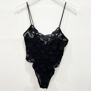 Vintage Natori Black Lace Spaghetti Bodysuit Lingerie
